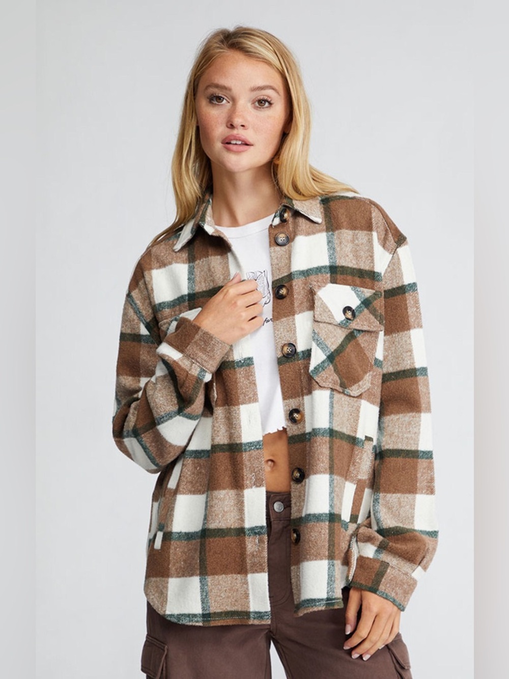 LA Hearts Tan Plaid Shacket